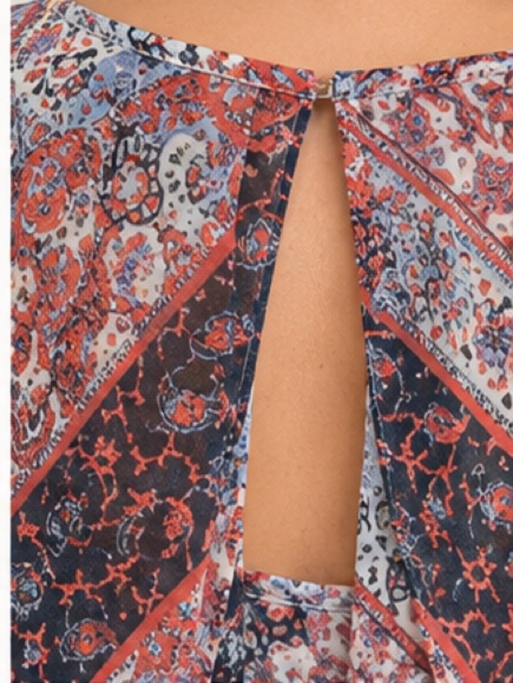Sleeveless Ruffle Print Tank Top - Red Multi - Picture 3 of 4